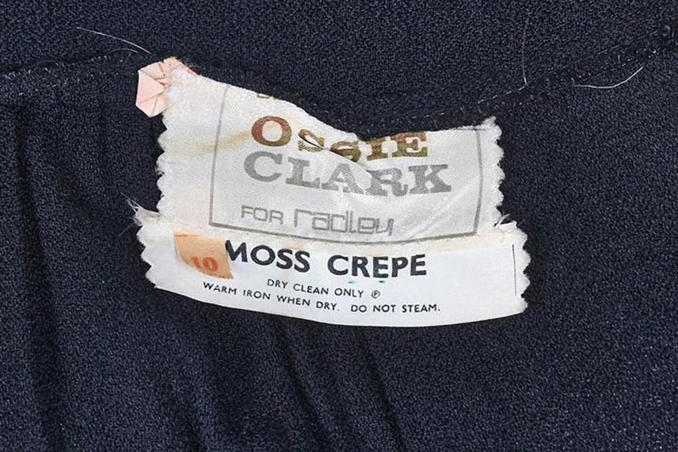 1970'S Ossie Clark Black Wrap Maxi Dress w/Satin Trim In Excellent Condition In Studio City, CA