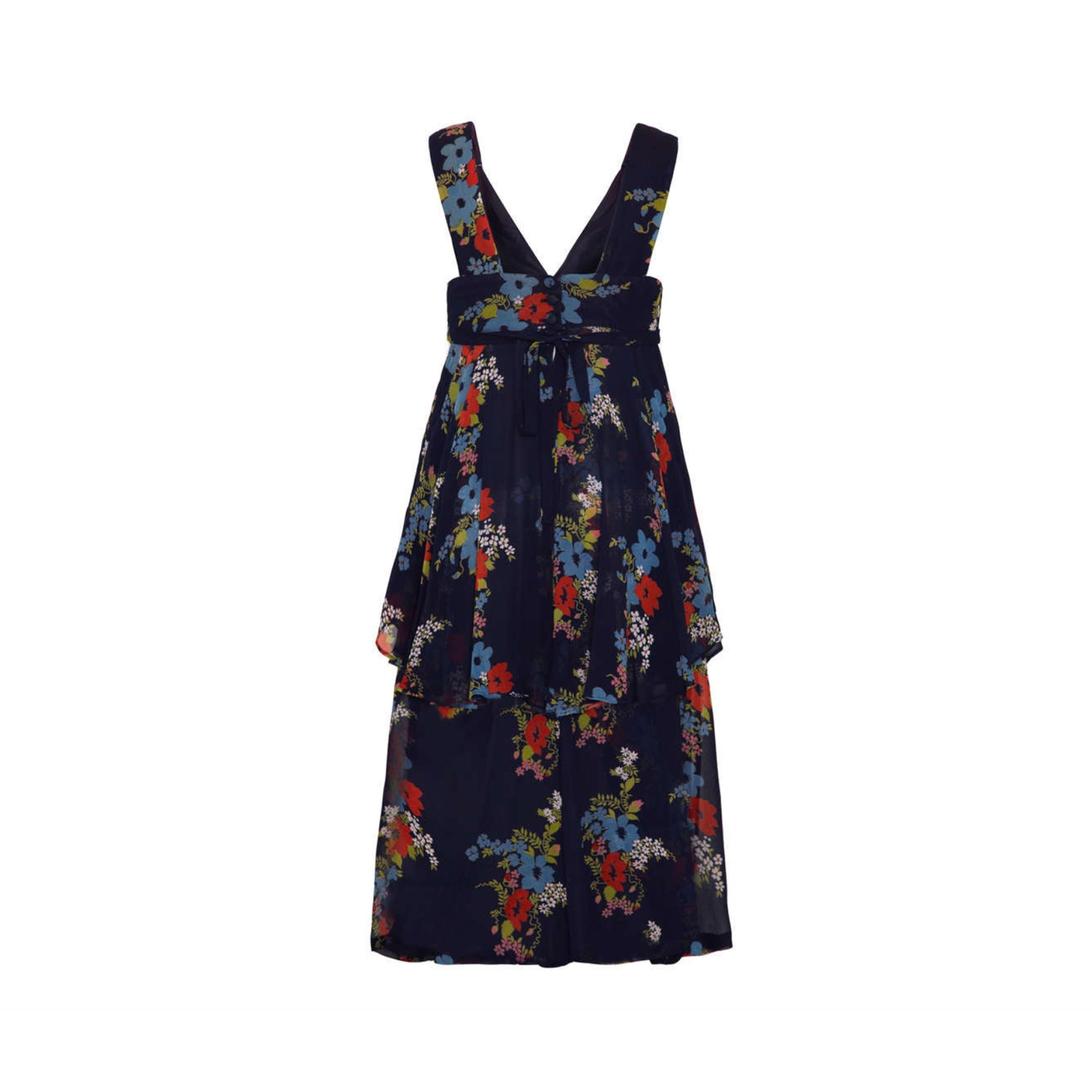 Black 1970’s Ossie Clark Blue Chiffon Floral Dress With Ceila Birtwell Print For Sale