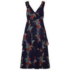 1970’s Ossie Clark Blue Chiffon Floral Dress With Ceila Birtwell Print