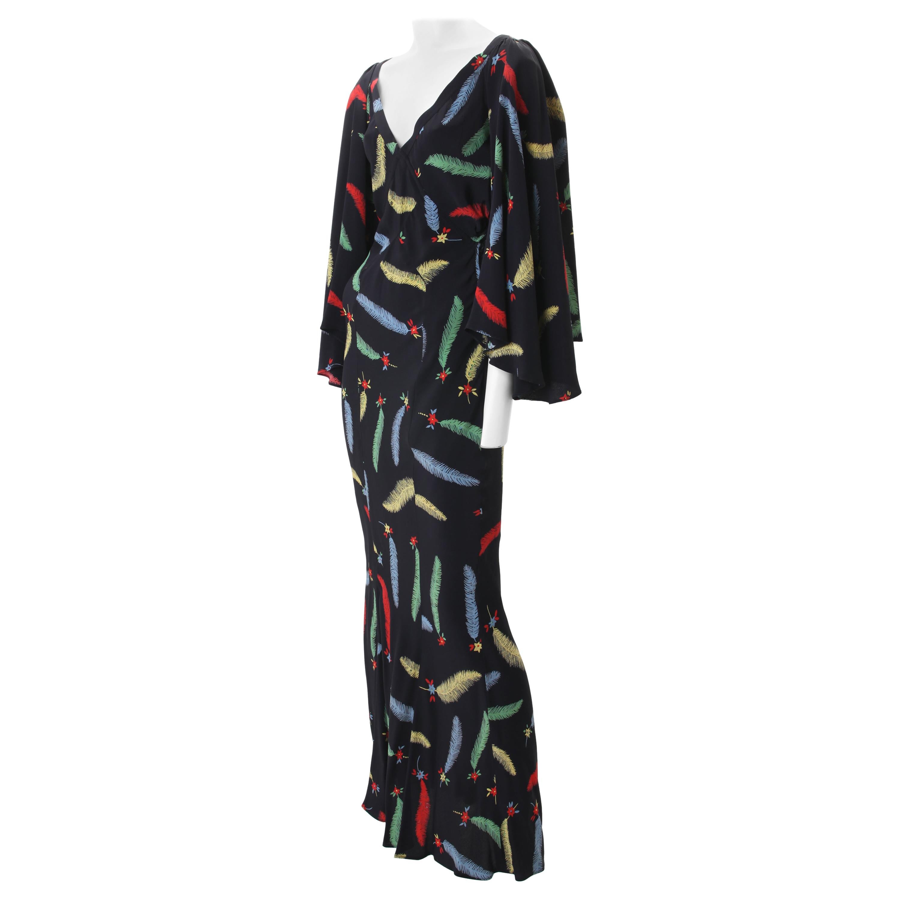 1970s Ossie Clark Celia Birtwell Printed Crepe Maxi Gown 