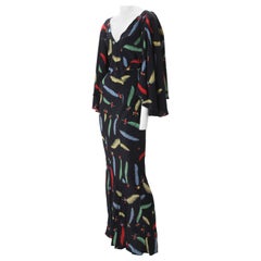 1970s Ossie Clark Celia Birtwell Printed Crepe Maxi Gown