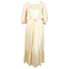 Vintage 1970's OSSIE CLARK cream floral jacquard dress
