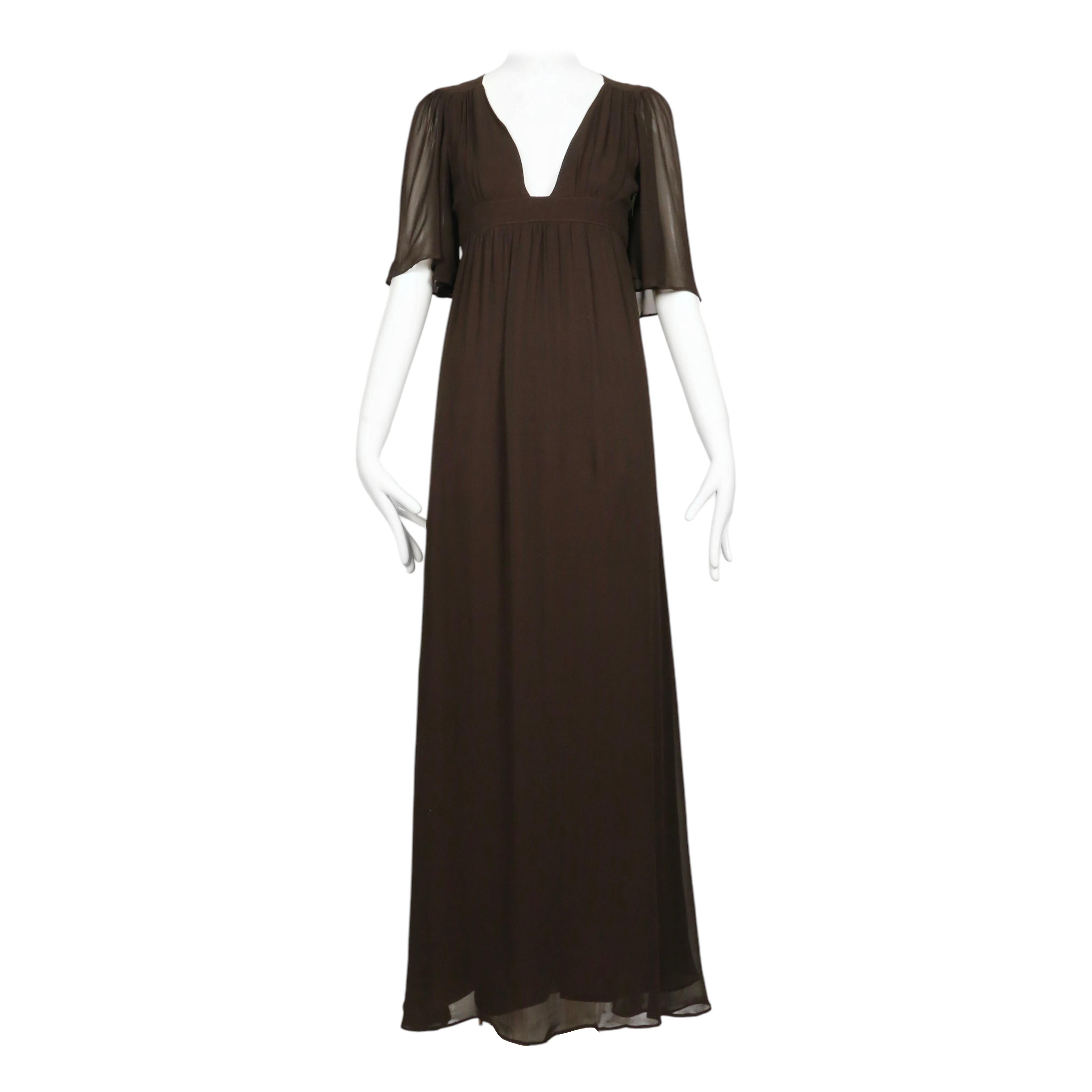 1970's OSSIE CLARK dark brown chiffon evening dress with empire waist