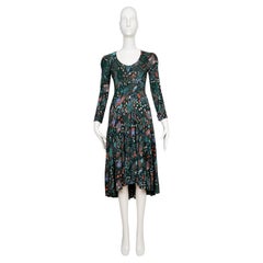 Tiefgrünes Kleid von OSSIE CLARK aus den 1970er Jahren mit einem Druck von CELIA BIRTWELL