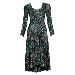 Tiefgrünes Kleid von OSSIE CLARK aus den 1970er Jahren mit einem Druck von CELIA BIRTWELL