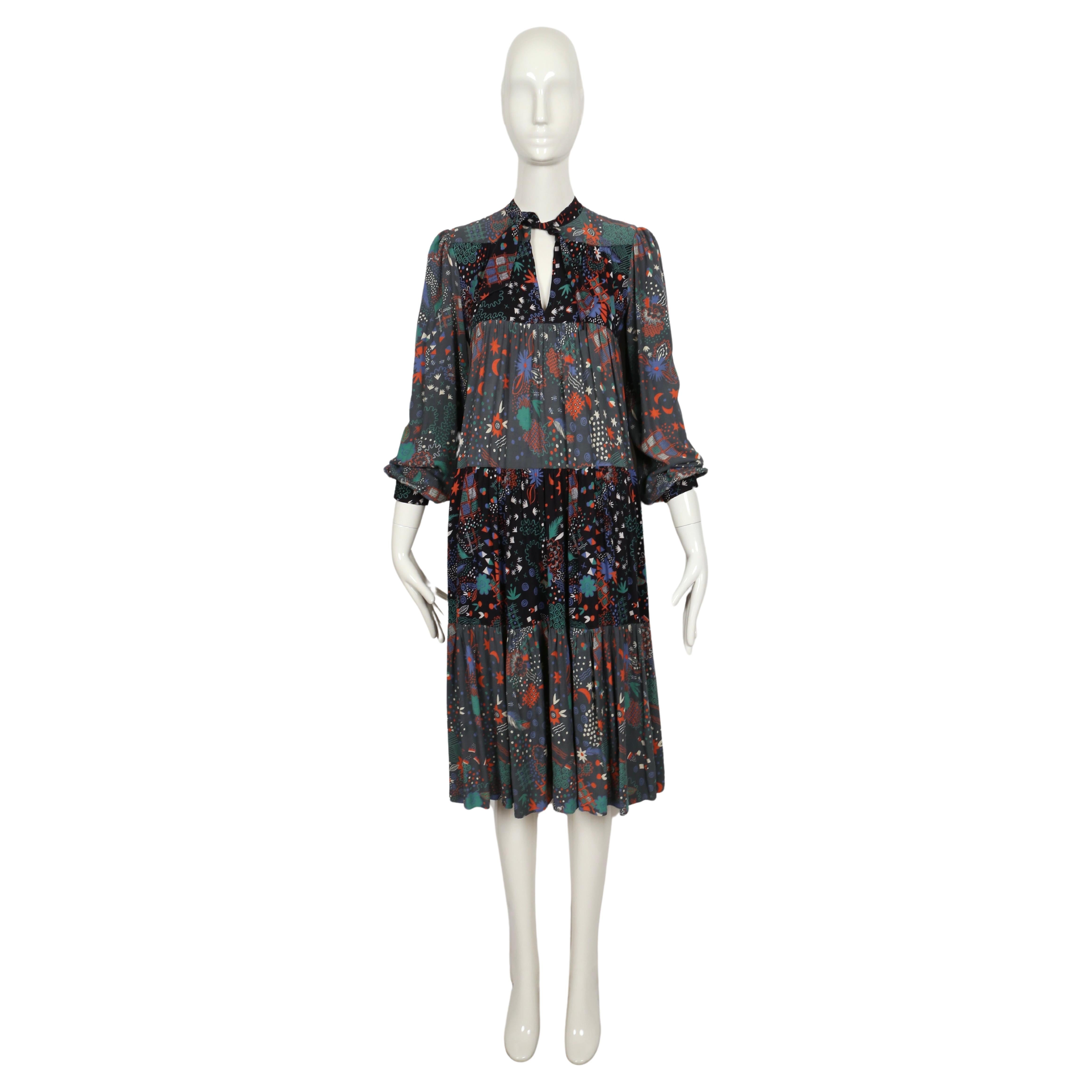 Black 1970's OSSIE CLARK dress with CELIA BIRTWELL print For Sale