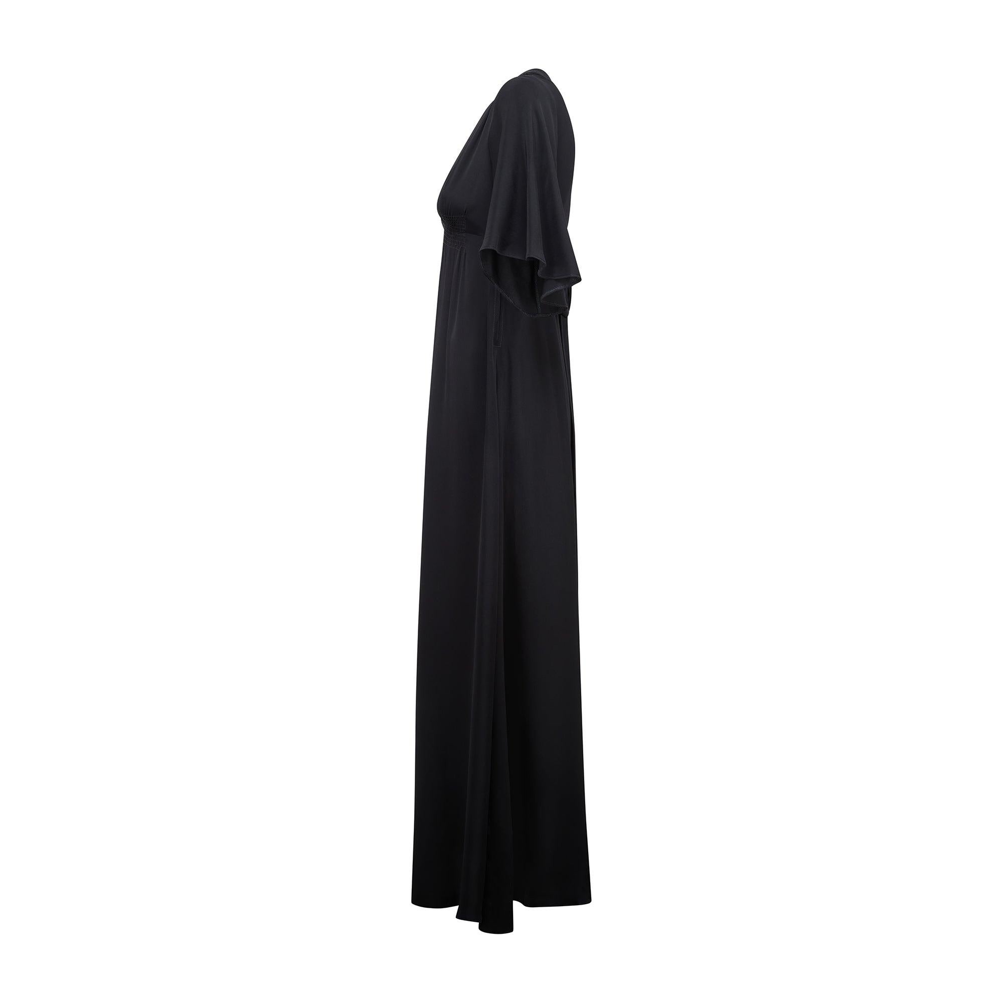 This floaty black maxi-dress is by celebrated London boutique Quorum and I'm almost certain that this is an Ossie Clark boutique piece. Quorum was a legendary fashion boutique in the 1960s; founded by Alice Pollock in 1964 and joined a year later by