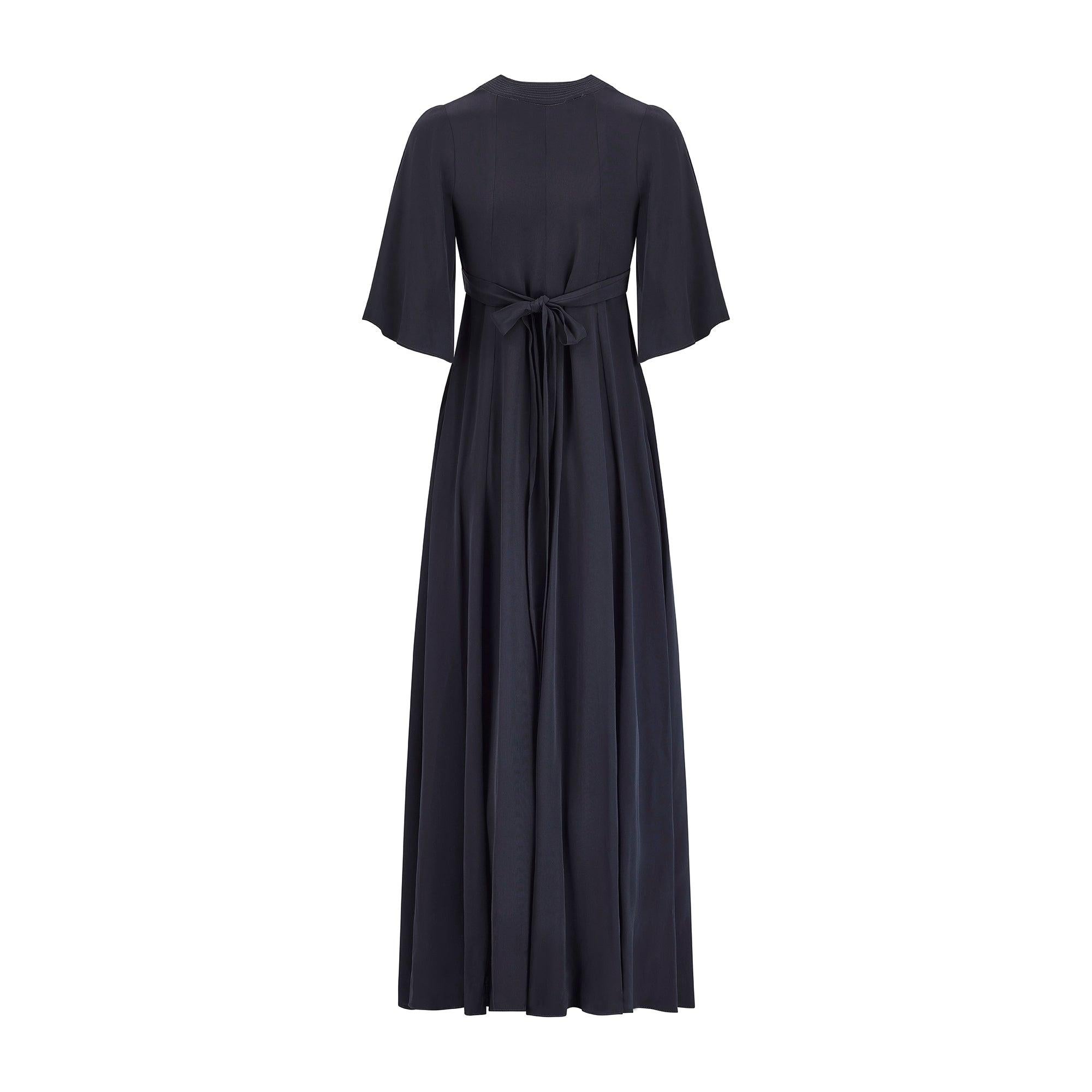 1970s Ossie Clark for Quorum Black Angel Sleeve Maxi Dress Negro en venta