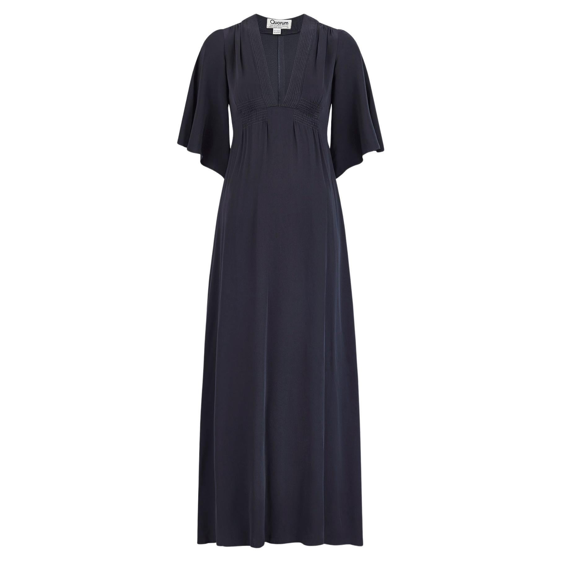 1970s Ossie Clark for Quorum Black Angel Sleeve Maxi Dress en venta