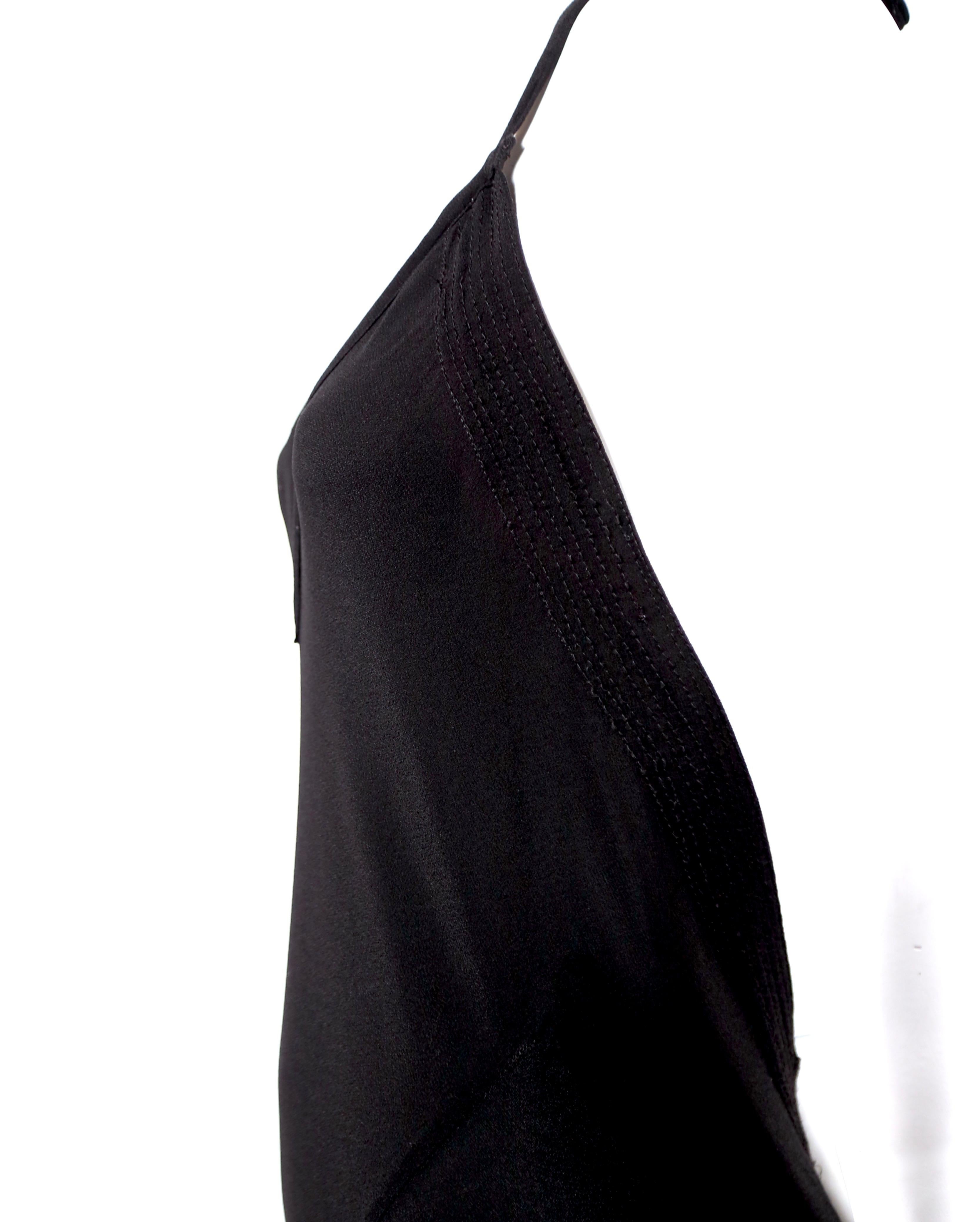 Noir OSSIE CLARK pour QUORUM Robe longue noire coupée en biais avec dos échancré, années 1970 en vente