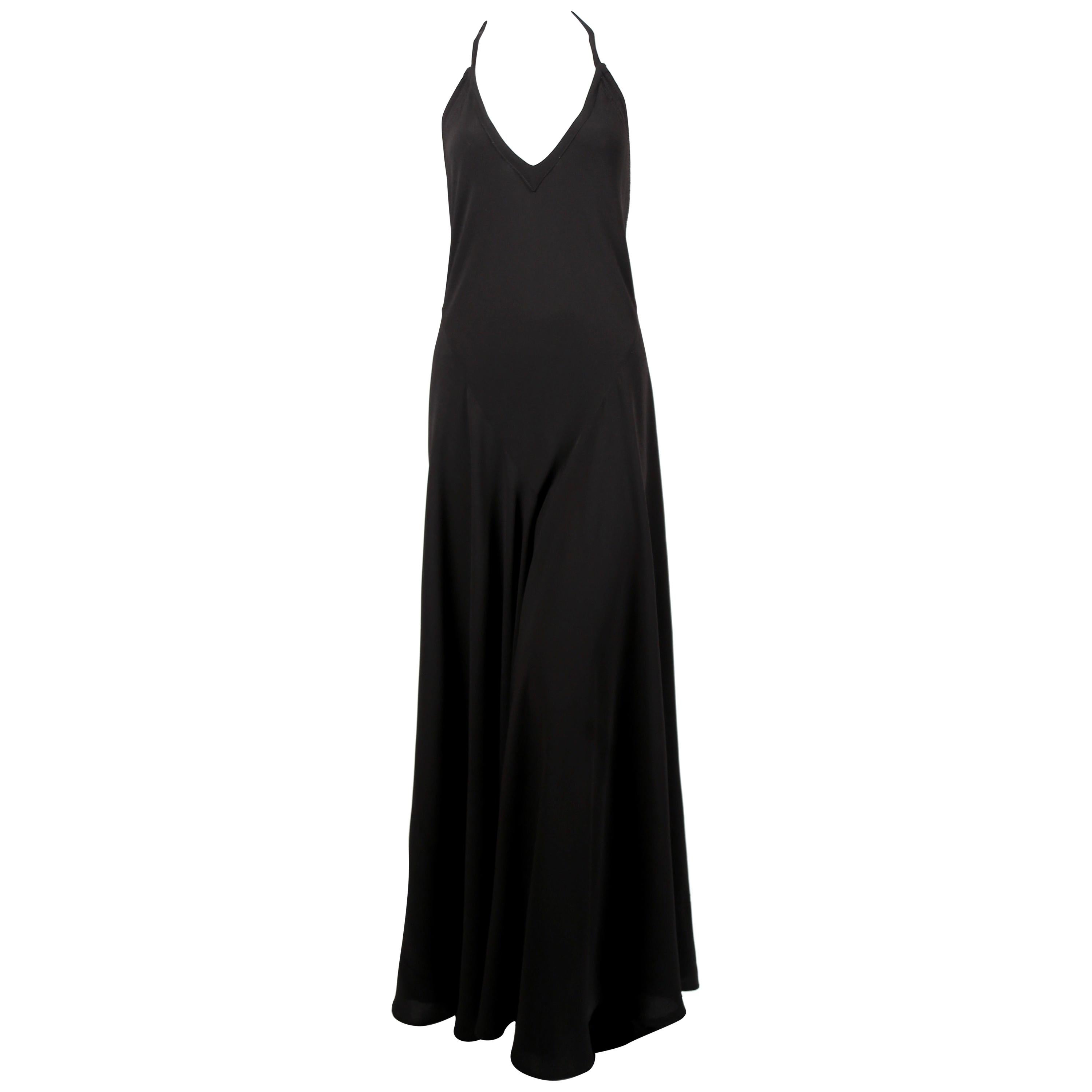 1970's OSSIE CLARK For QUORUM black bias-cut maxi gown with low back For Sale
