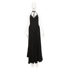 1970's OSSIE CLARK For QUORUM Schwarzes schräg geschnittenes Maxikleid mit tiefem Rücken