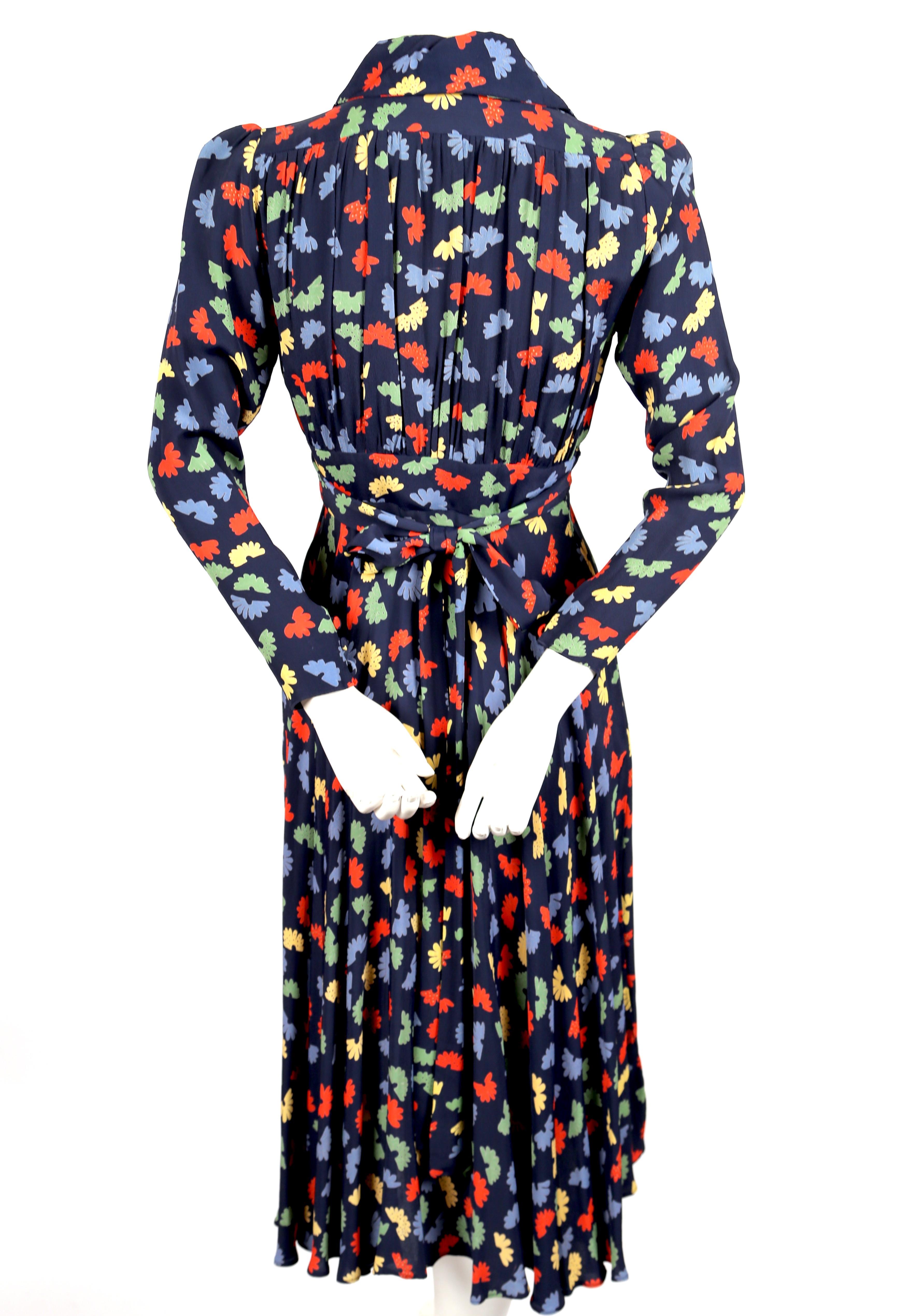 Black 1970's OSSIE CLARK for QUORUM Celia Birtwell fan print plunging neckline dress