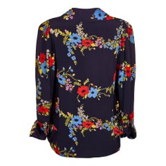 1970s Ossie Clark Navy Floral Print Blouse with Celia Birtwell Print