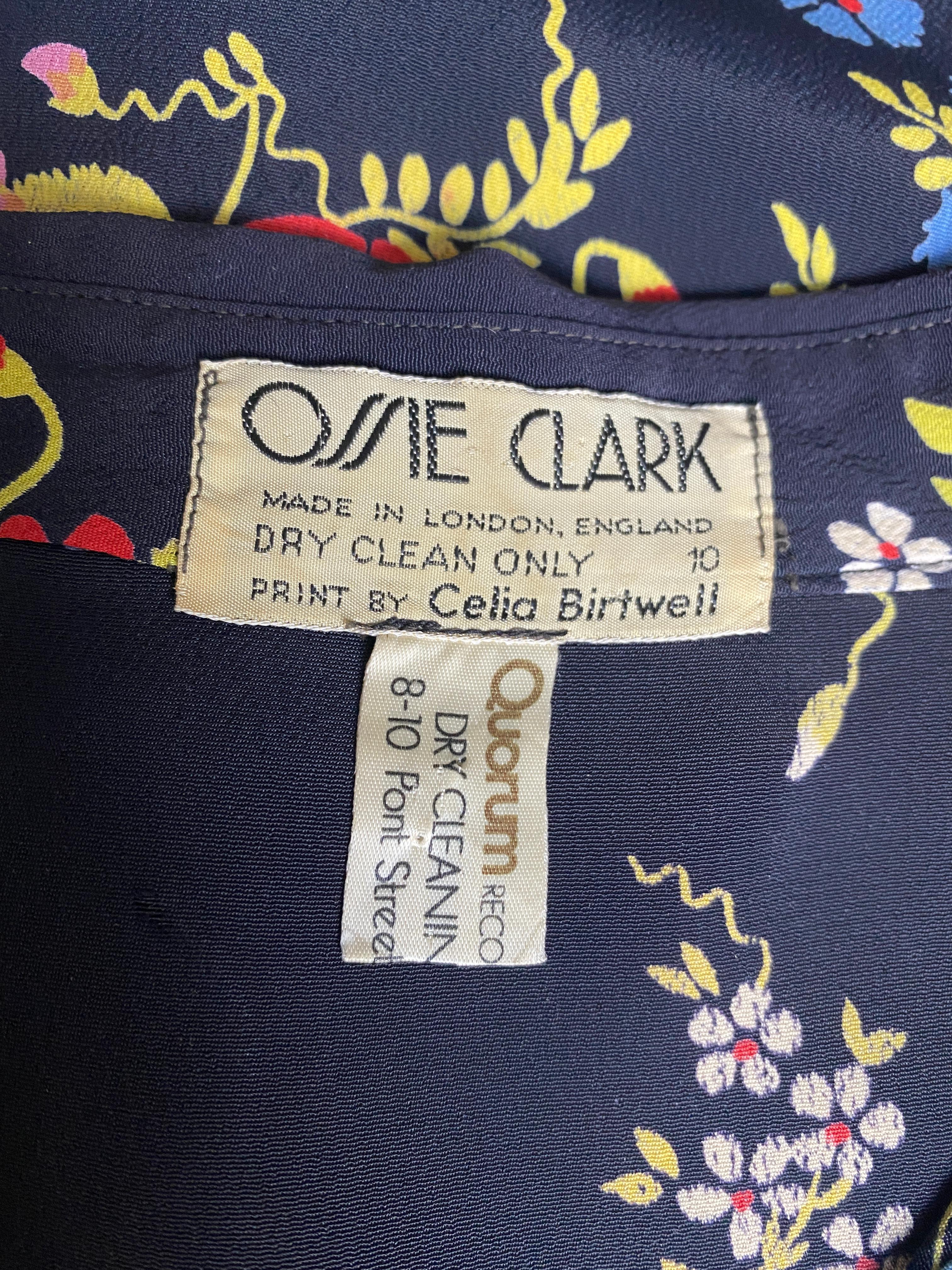 1970s Ossie Clark Navy Floral Print Blouse with Celia Birtwell Print 1