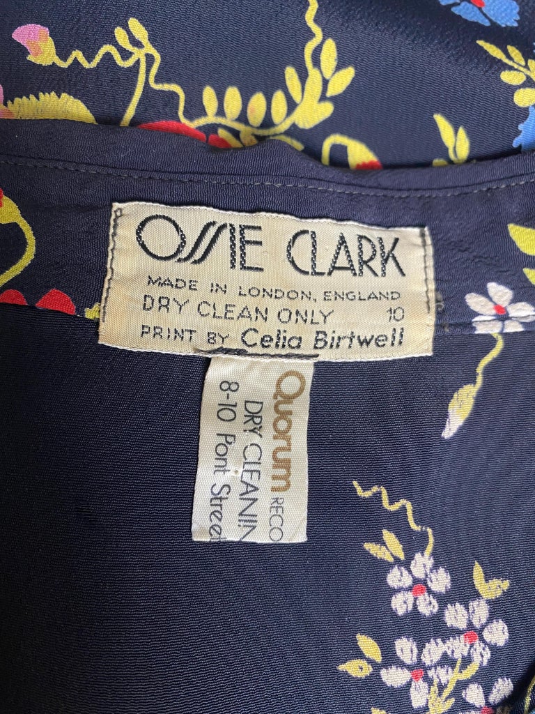 1970s Ossie Clark Navy Floral Print Blouse with Celia Birtwell Print ...