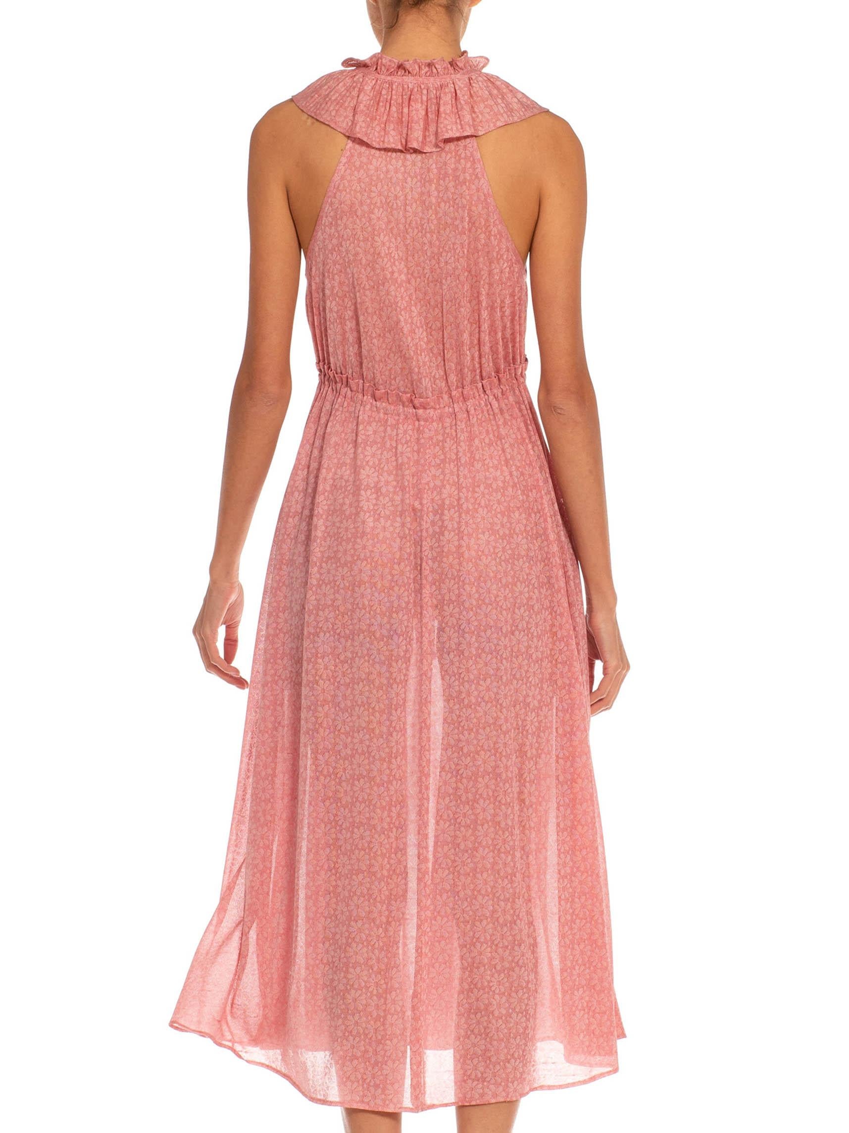 1970S Ossie Clark Radley Pink Nylon Blend Floral Knit Low Cut Dress For Sale 4