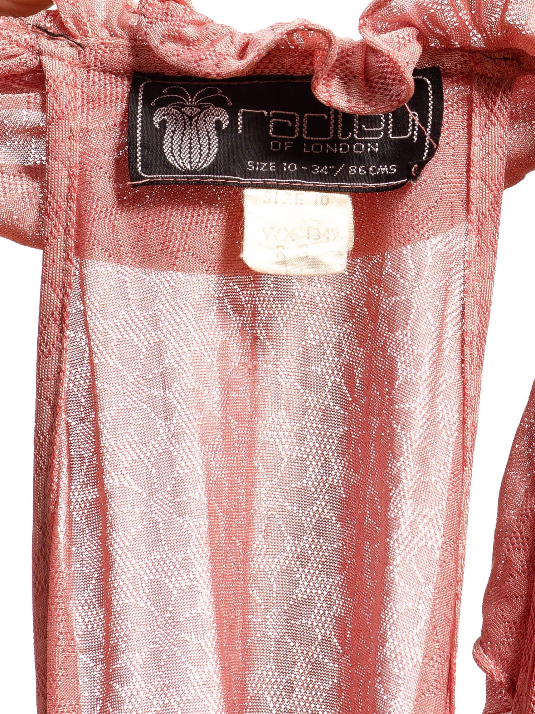 1970S Ossie Clark Radley Pink Nylon Blend Floral Knit Low Cut Dress For Sale 6