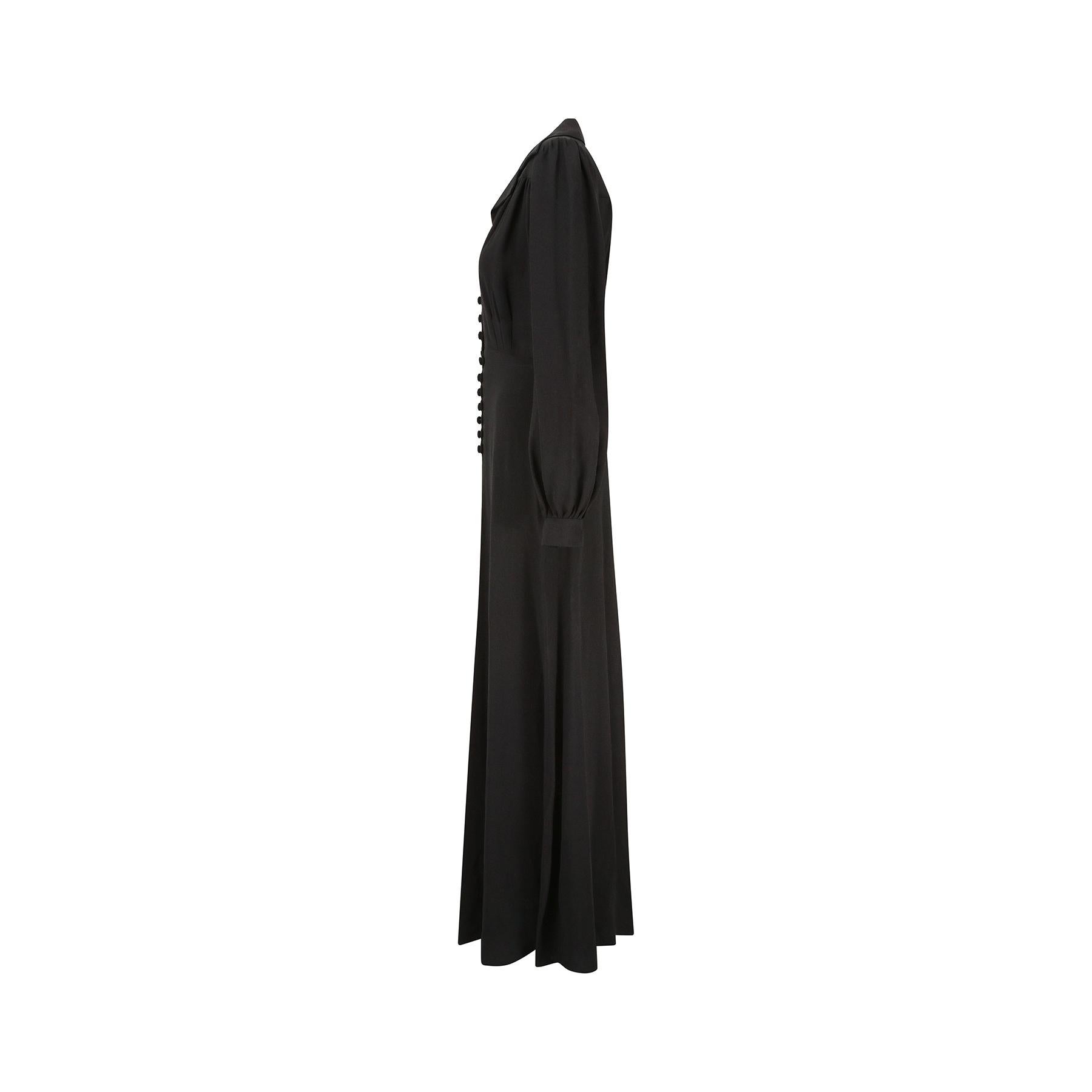 1970s Ossie Clarke Black Moss Crepe Maxi Dress In Excellent Condition In London, GB
