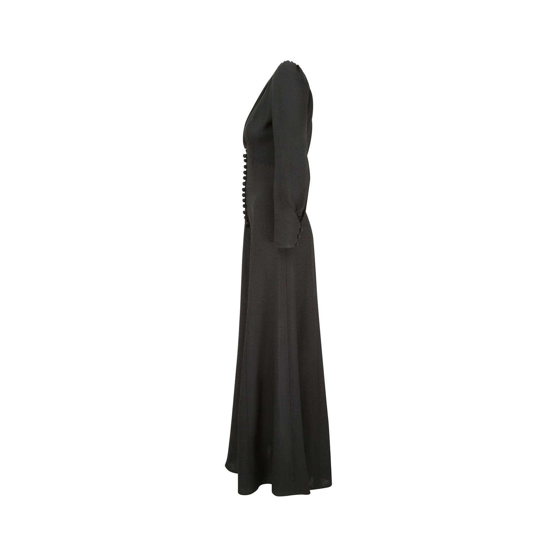 1970s Ossie Clarke Black Moss-Crepe Waspie Dress In Excellent Condition In London, GB