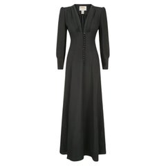 Vintage 1970s Ossie Clarke Black Moss-Crepe Waspie Dress