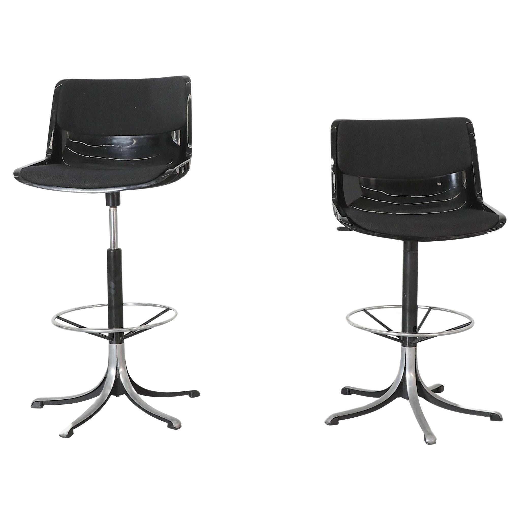 Tabourets de bar réglables Modus noirs Osvaldo Borsani pour Tecno, années 1970