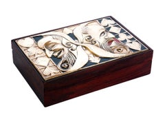 1970s Ottaviani Italian Design Enamel Silver Wood Play Cards Box