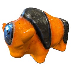 1970s Otto Keramik Orange and Black Ceramic Buffalo