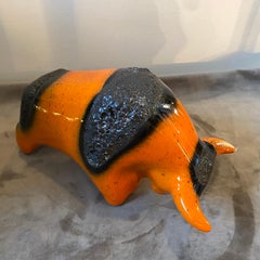 1970s Otto Keramik Orange and Black Fat Lava Ceramic Bull