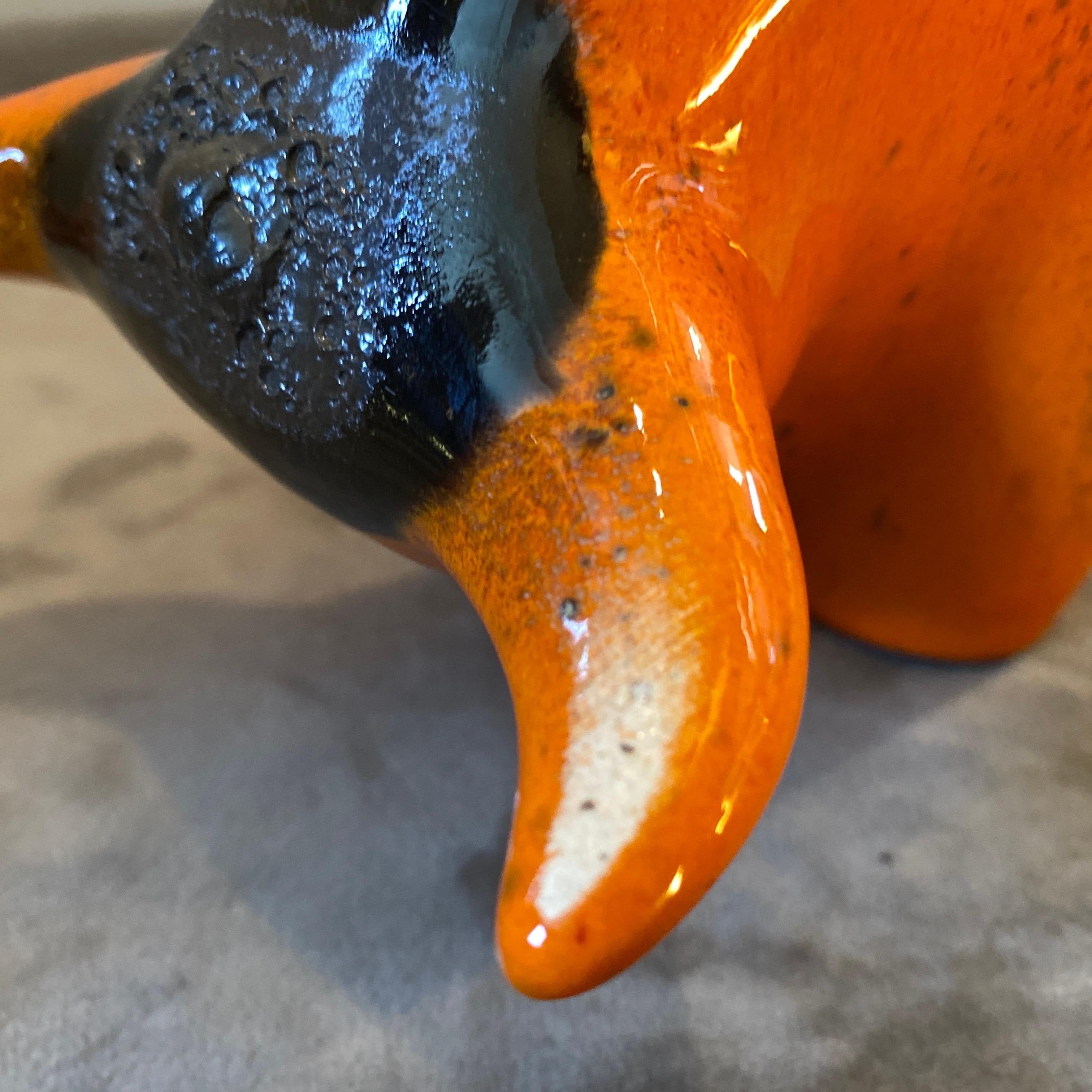 German 1970s Otto Keramik Orange and Black Fat Lava Ceramic Bull