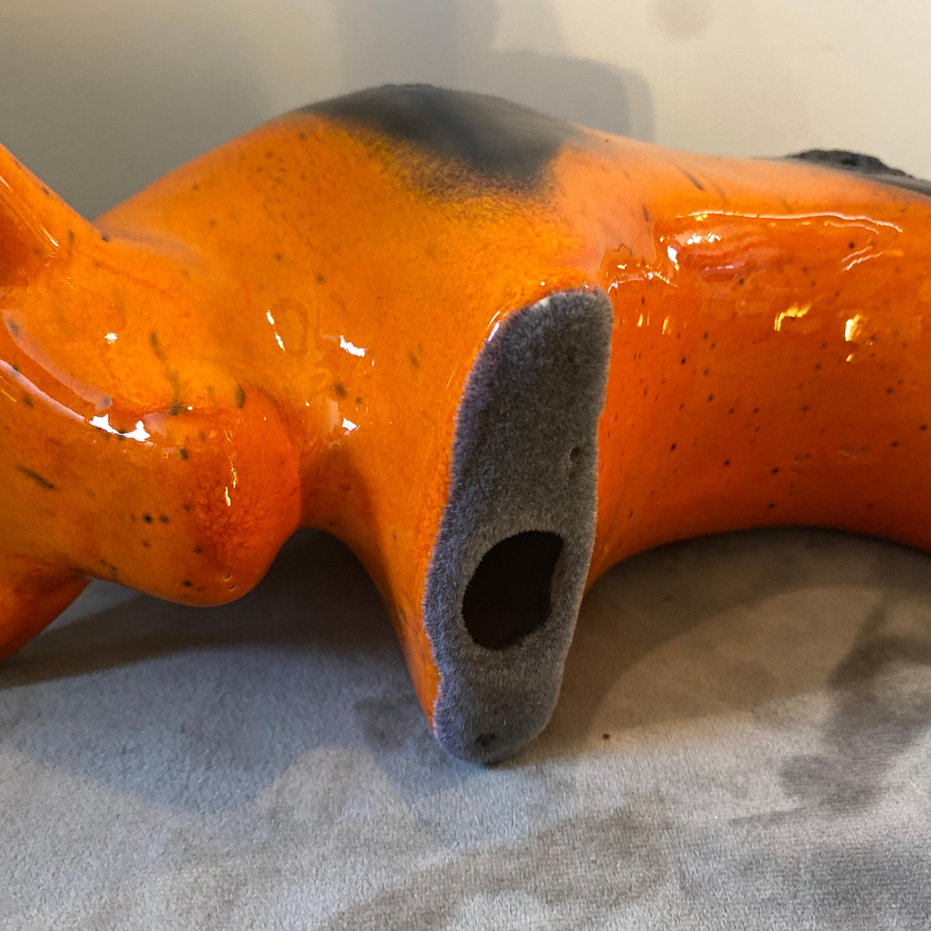 Hand-Crafted 1970s Otto Keramik Orange and Black Fat Lava Ceramic Bull