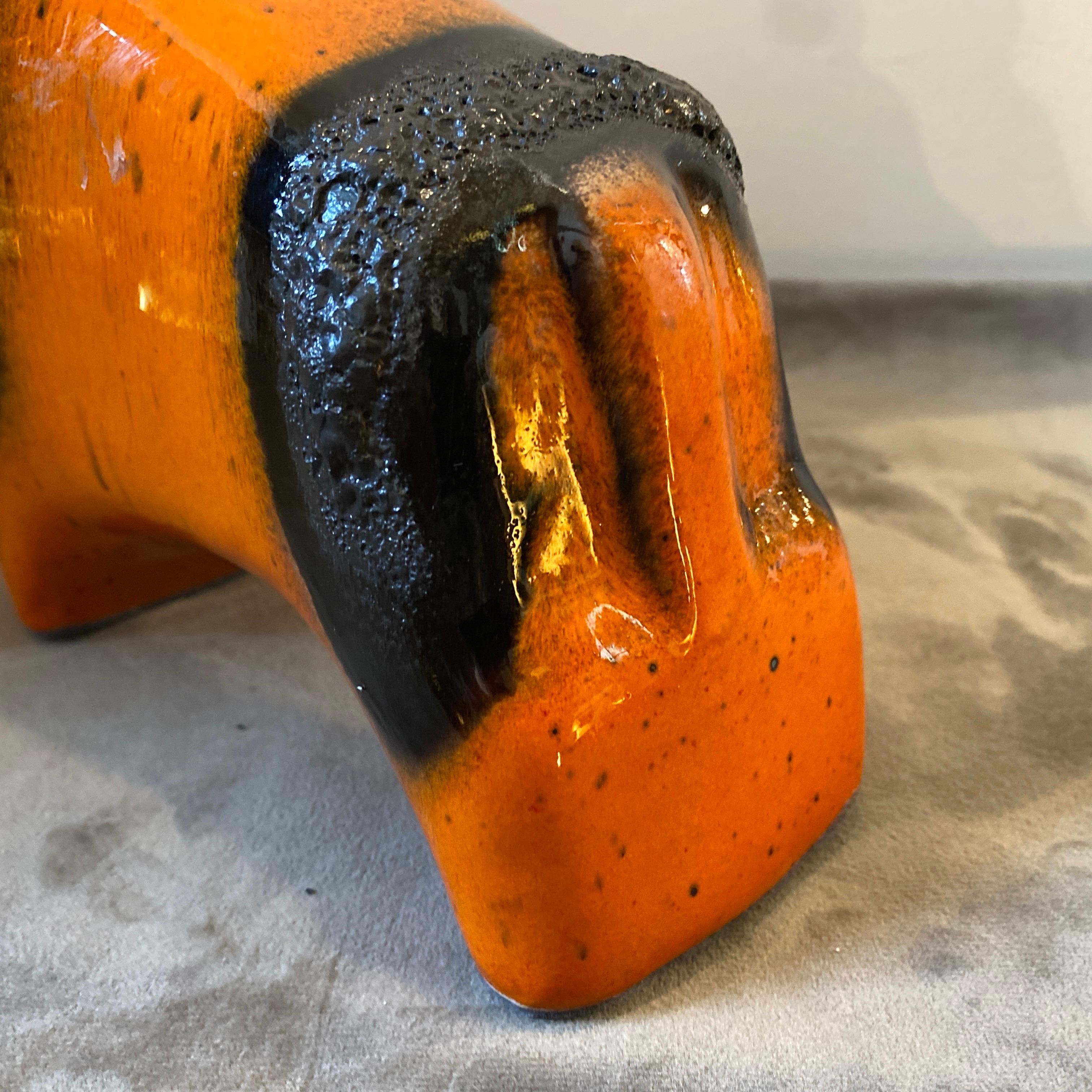 20th Century 1970s Otto Keramik Orange and Black Fat Lava Ceramic Bull
