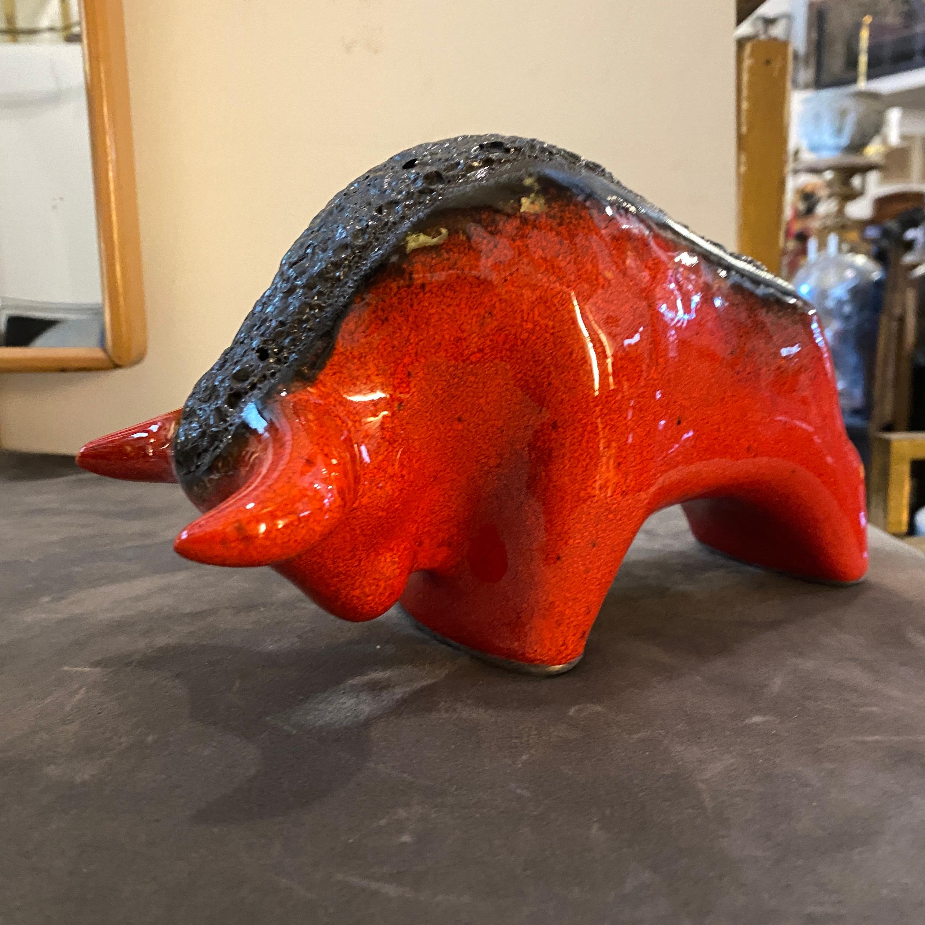 1970s Otto Keramik Red and Black Fat Lava Ceramic Bull In Good Condition In Aci Castello, IT