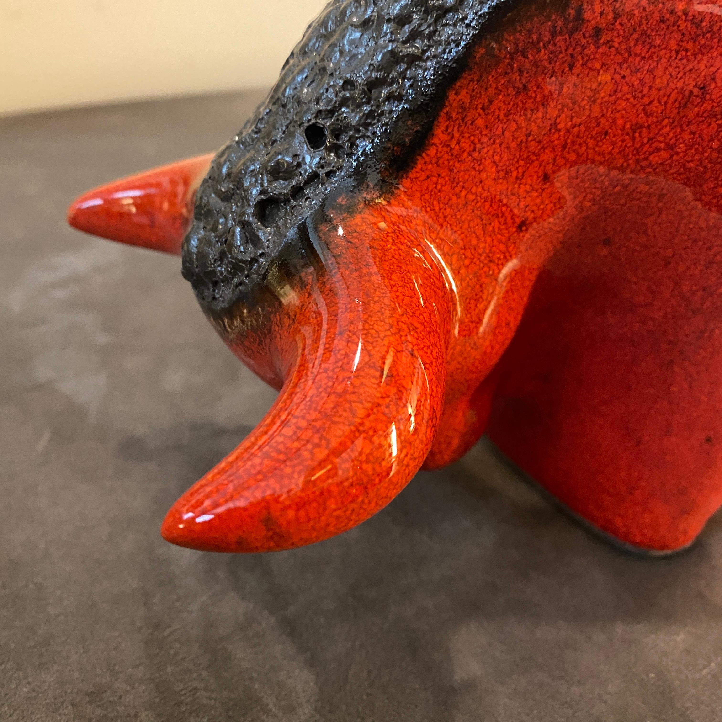 1970s Otto Keramik Red and Black Fat Lava Ceramic Bull 1