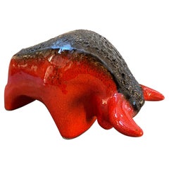 1970s Otto Keramik Red and Black Fat Lava Ceramic Bull