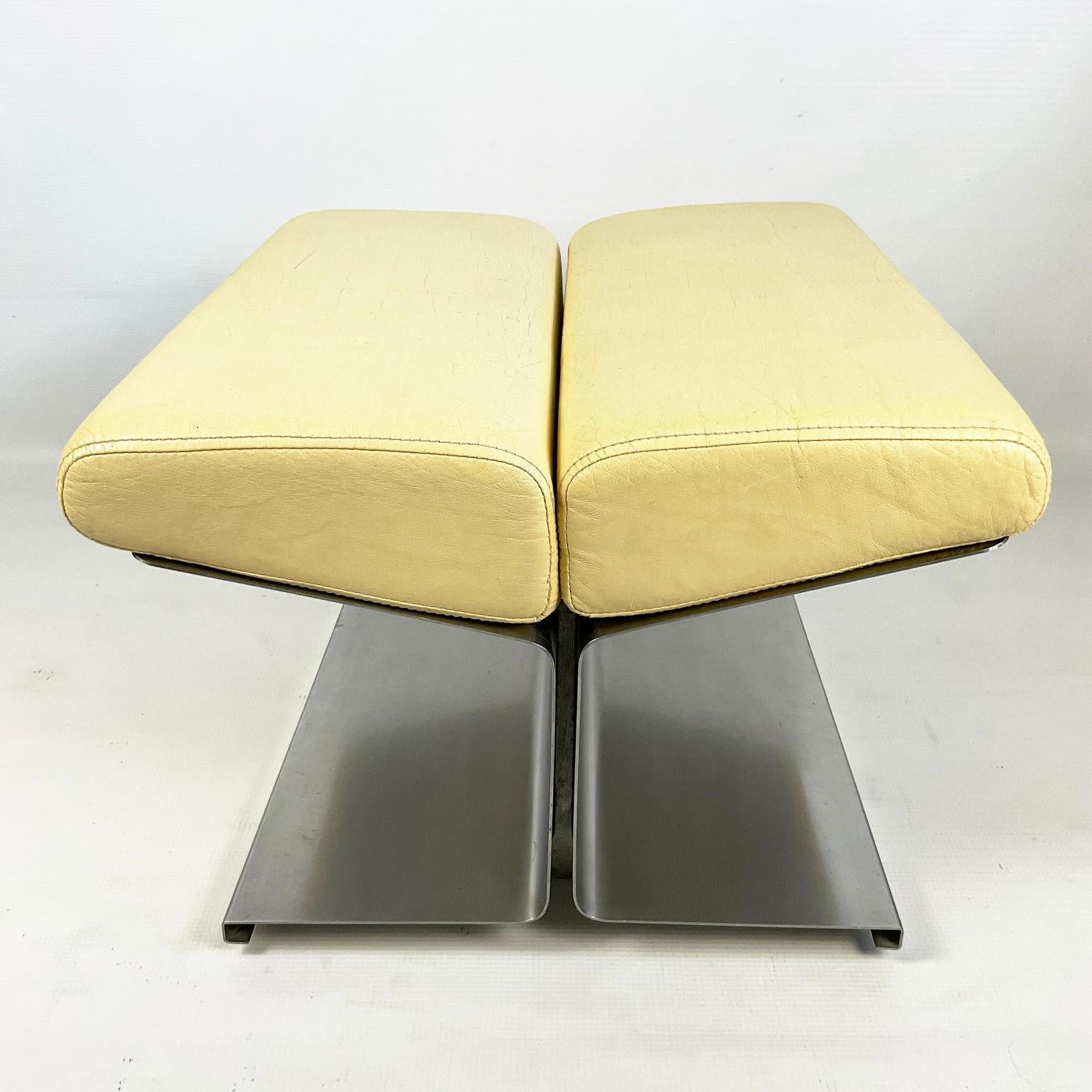 Space Age 1970s Ottoman by Paul Geoffroy for Uginox in Brushed Stainless Steel France For Sale