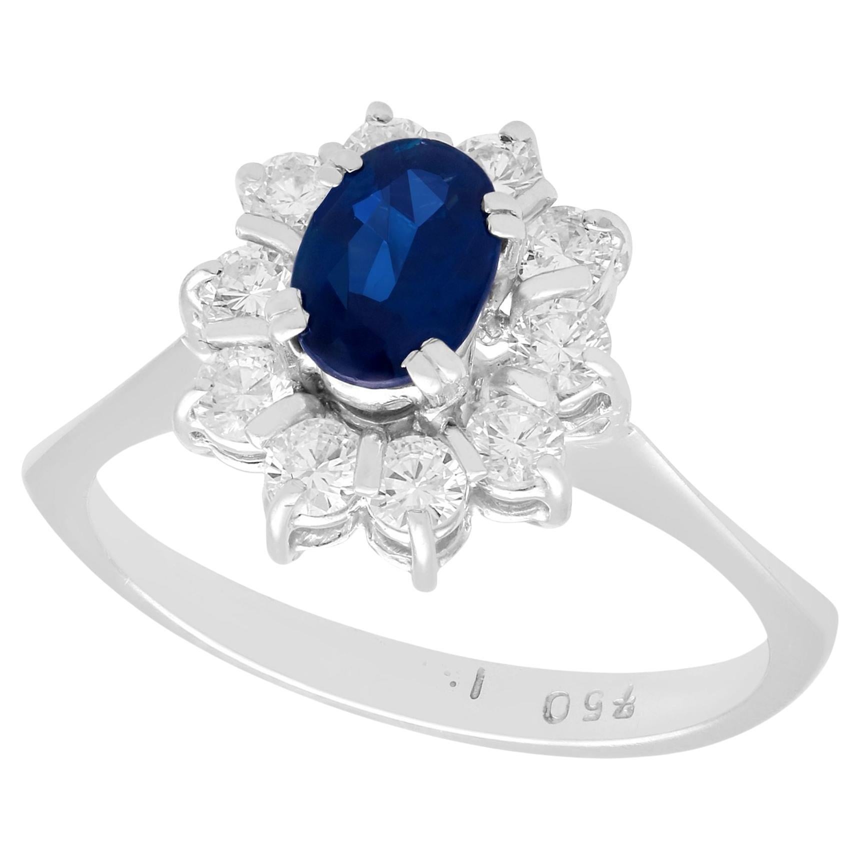 1970s Oval Cut Sapphire and Diamond White Gold Cocktail Ring For Sale