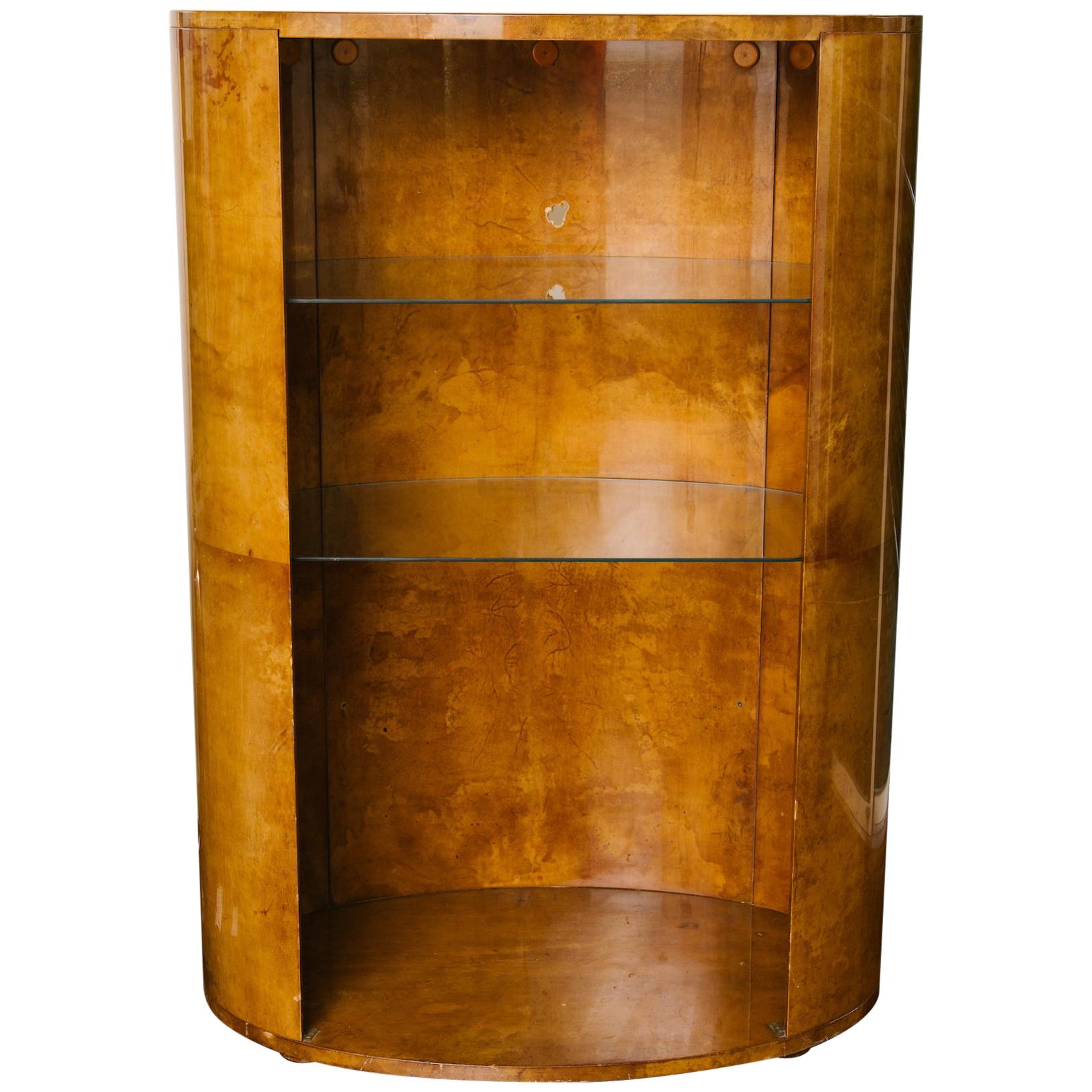 1970s Oval Goatskin Bookcase in the Style of Aldo Tura