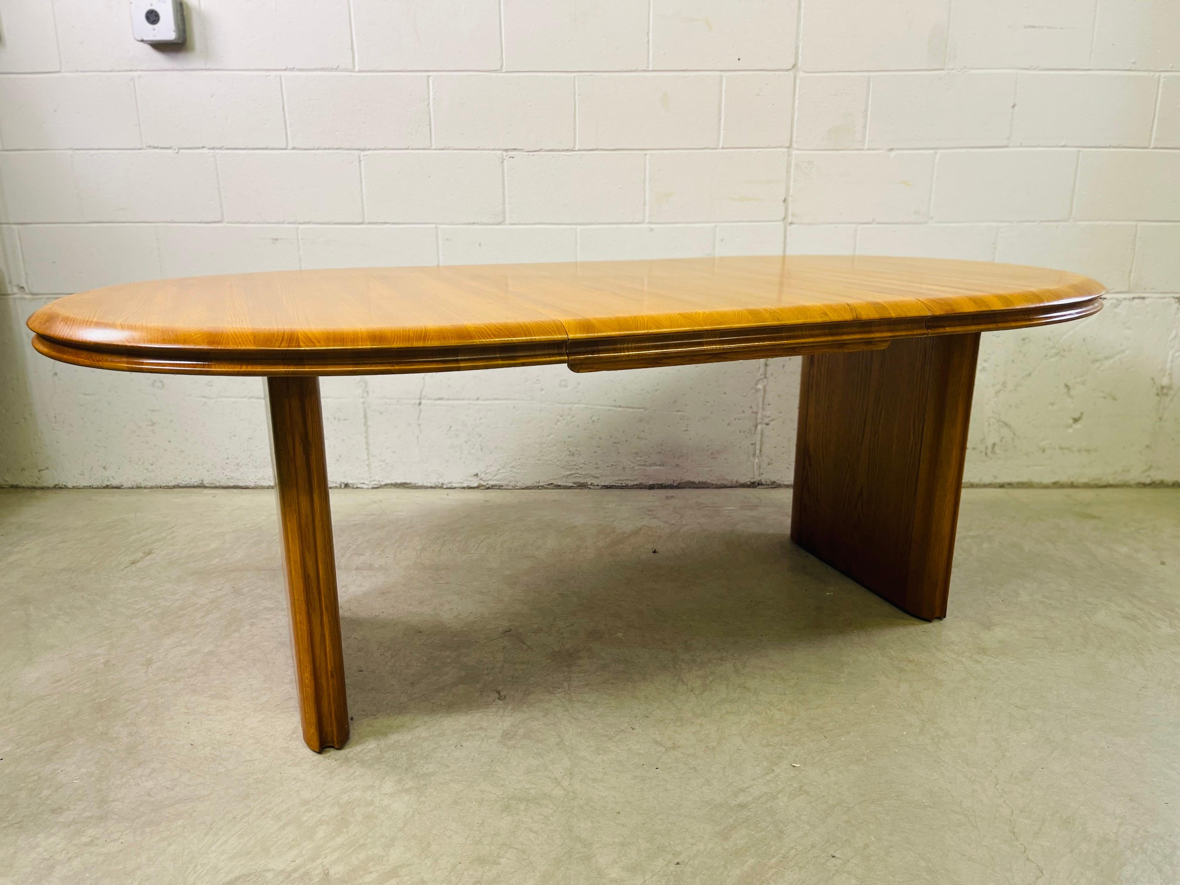 Mid-Century Modern 1970s Oval Oak Wood Dining Table & Chairs For Sale