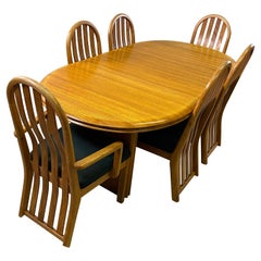 1970s Oval Oak Wood Dining Table & Chairs