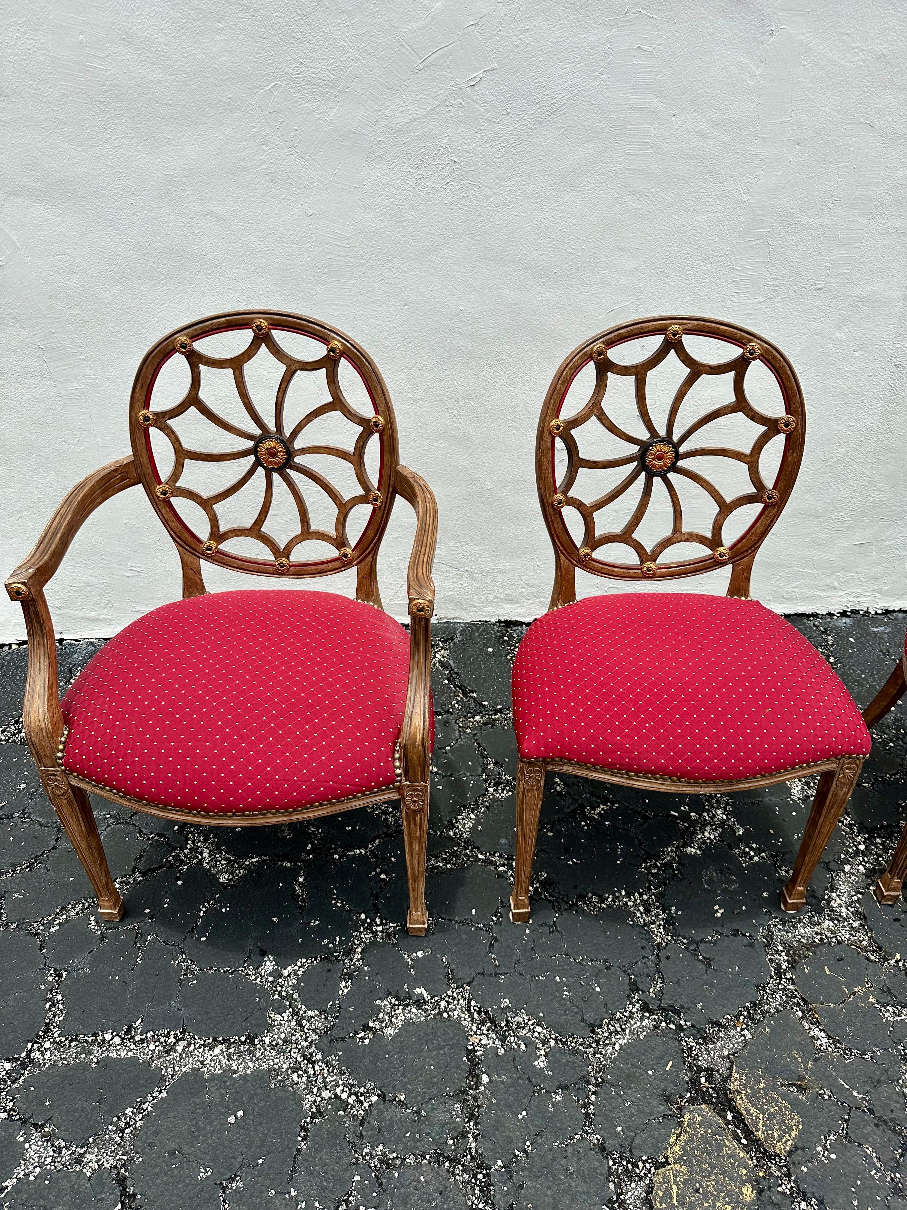 1970er Oval gemalt Floral Erweiterung Dining Web Sunburst zurück Stühle, Satz von 7 im Angebot 5
