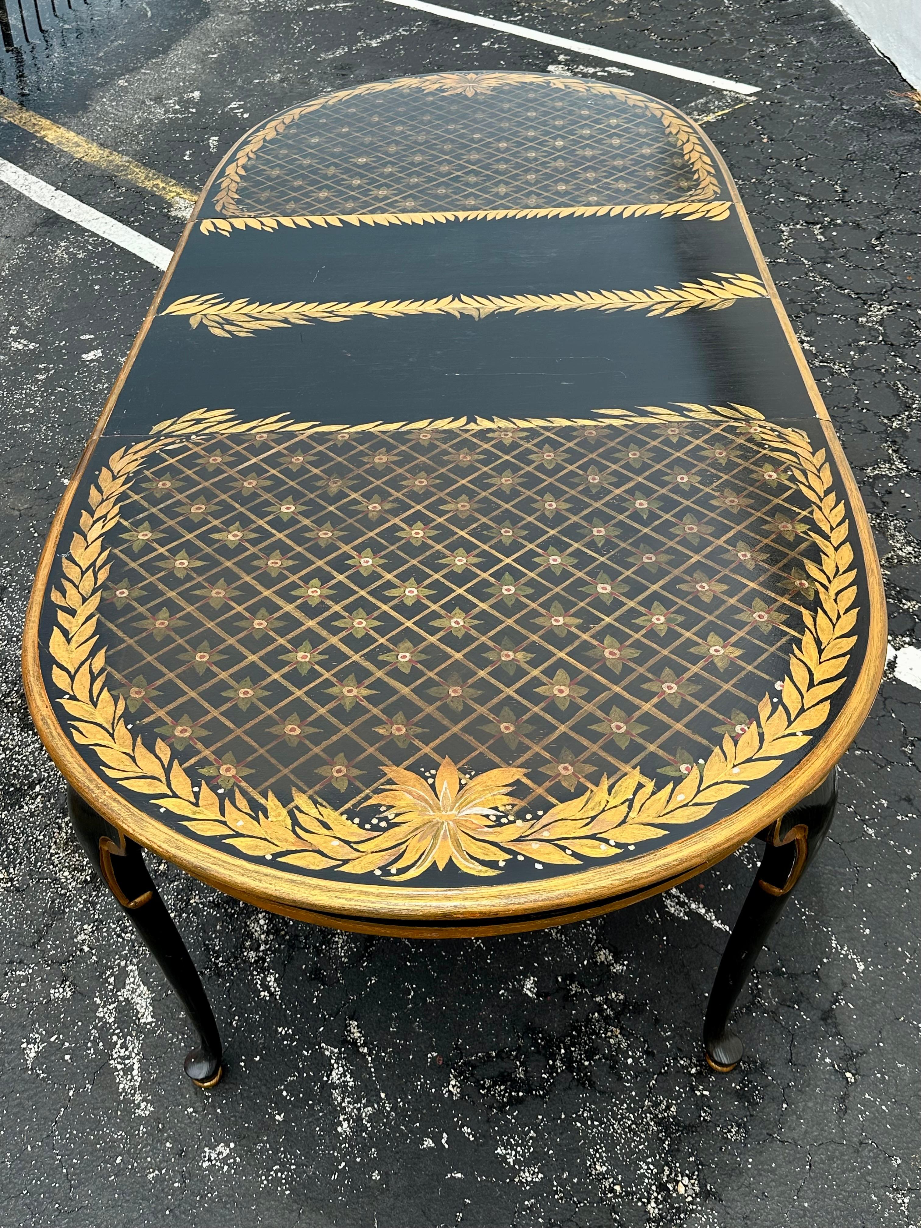 1970er Oval gemalt Floral Erweiterung Dining Web Sunburst zurück Stühle, Satz von 7 im Angebot 10