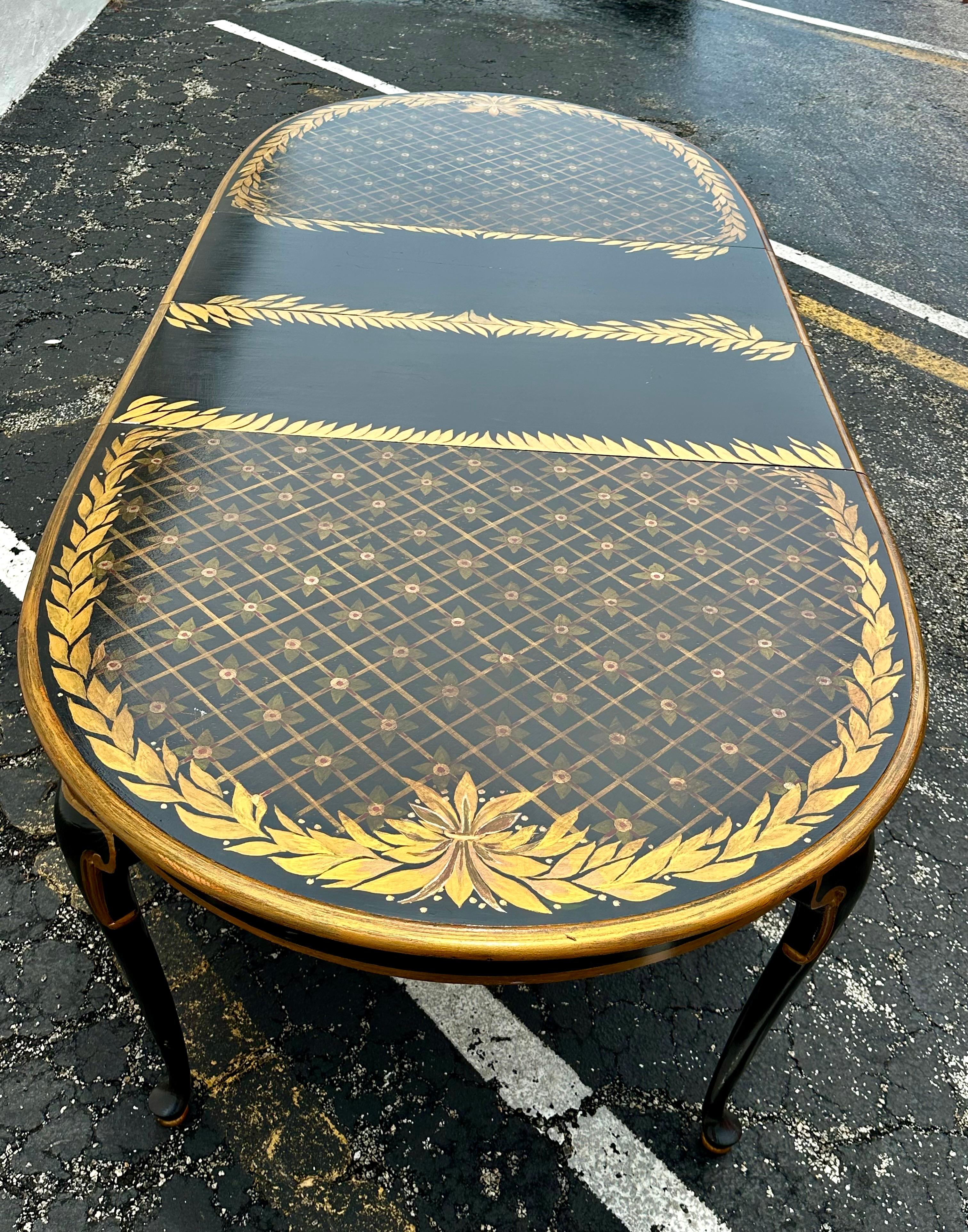 1970er Oval gemalt Floral Erweiterung Dining Web Sunburst zurück Stühle, Satz von 7 im Angebot 11