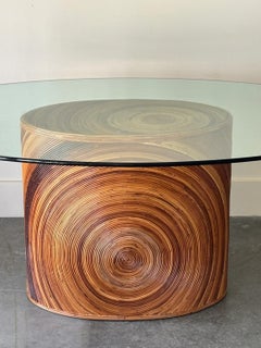 Mesa de comedor ovalada de caña de lápiz de los años 70 con tapa ovalada de cristal