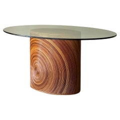 1970s Oval Pencil Reed Dining table with Oval Glass Top