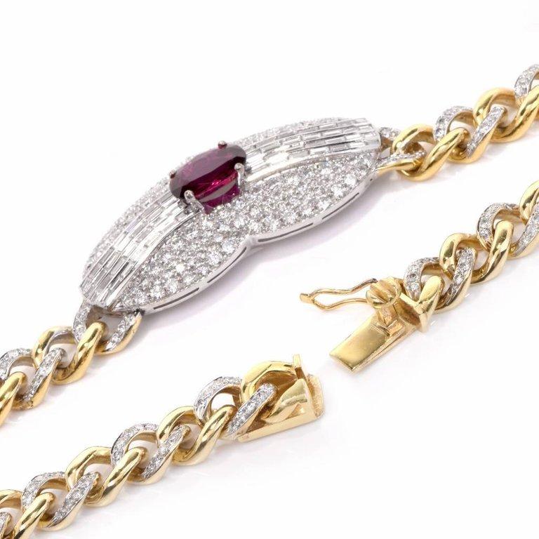 1970s Oval Ruby Diamond Heart Pendant Link Choker Necklace 2