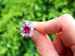 1970s Oval Thai Ruby and 1.56ct Diamond 18k White Gold Cluster Engagement Ring