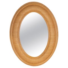 Specchio da parete ovale in vimini anni '70