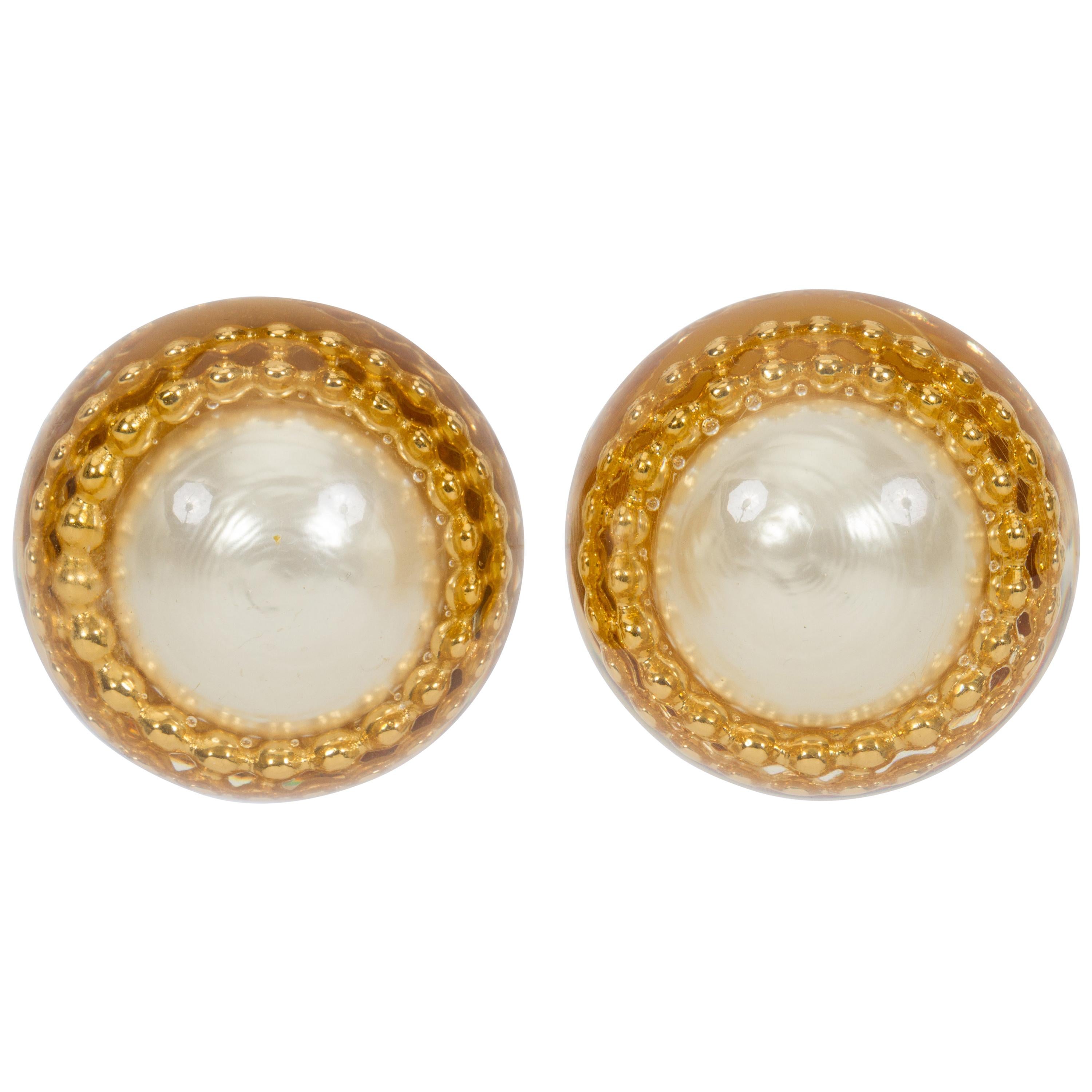 1970s Oversize Chanel Pearl Earrings For Sale