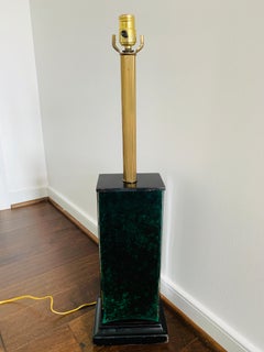 1970s Oversized Black and Green Glass Lamp with Brass Detailing